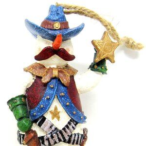Snowman Cowboy Sheriff Christmas Ornament 2in Western Badge Hat